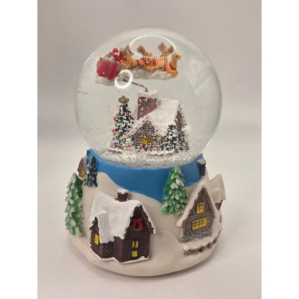Musical Christmas Snow Globe Santa Sleigh Reindeer Winter Village Light Up 6.5